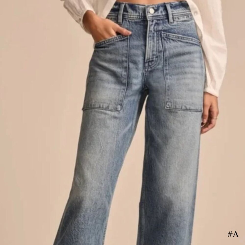 Lucky Brand Patch Pocket High Waist Wide Leg Jeans, Size 27